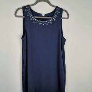 J. Crew Womens Embellished Sleeveless Shift‎ Dress Size L Pockets Blue Career